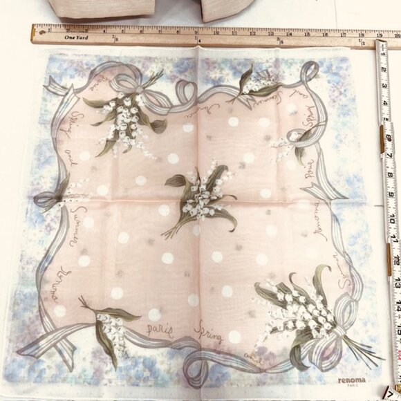 (2) New Renoma Miniscarf/ handkerchiefs 17"  white pink floral cotton made (12) - Picture 4 of 7